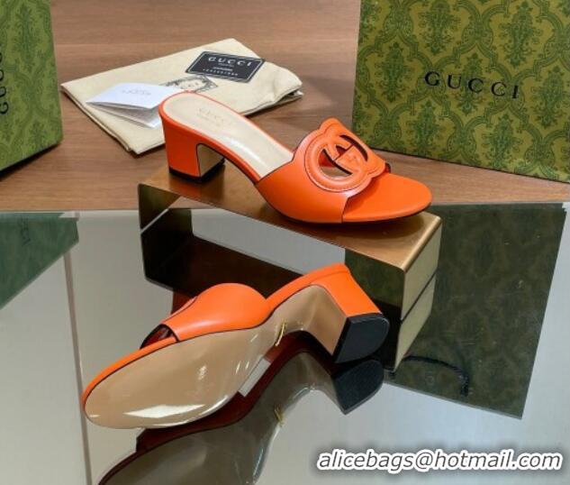 Good Quality Gucci Cutout Interlocking G Heel Slide Sandals 5.5cm Orange 605124