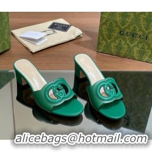 Stylish Gucci Cutout Interlocking G Heel Slide Sandals 5.5cm Green 605125