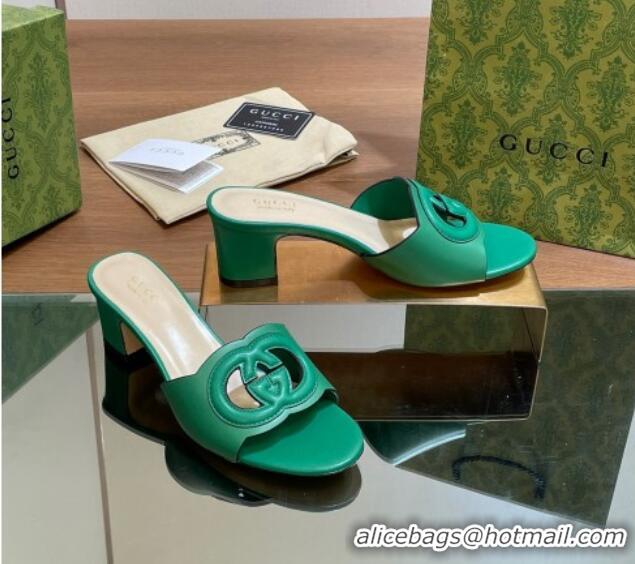 Stylish Gucci Cutout Interlocking G Heel Slide Sandals 5.5cm Green 605125