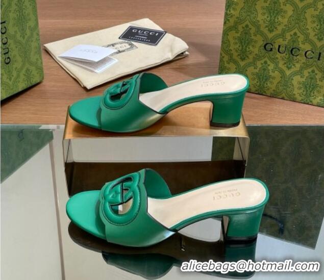 Stylish Gucci Cutout Interlocking G Heel Slide Sandals 5.5cm Green 605125