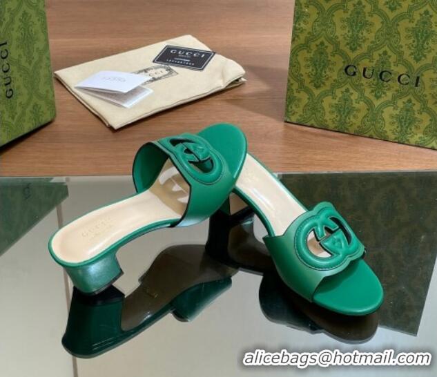 Stylish Gucci Cutout Interlocking G Heel Slide Sandals 5.5cm Green 605125