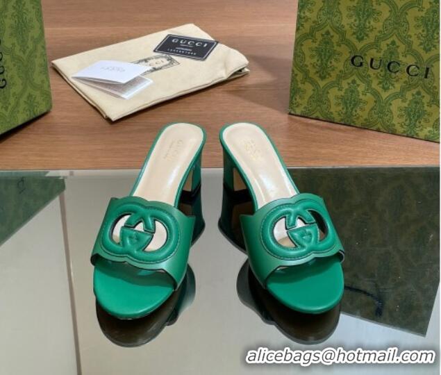 Stylish Gucci Cutout Interlocking G Heel Slide Sandals 5.5cm Green 605125