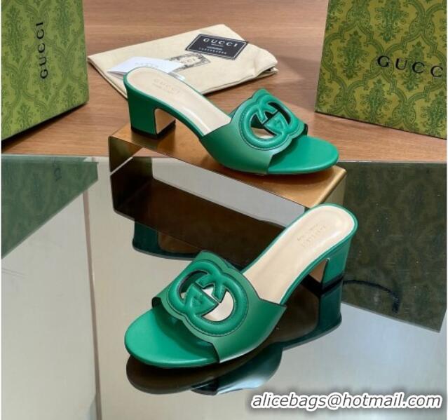 Stylish Gucci Cutout Interlocking G Heel Slide Sandals 5.5cm Green 605125