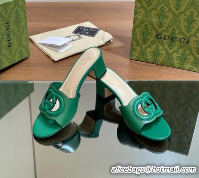 Stylish Gucci Cutout Interlocking G Heel Slide Sandals 5.5cm Green 605125