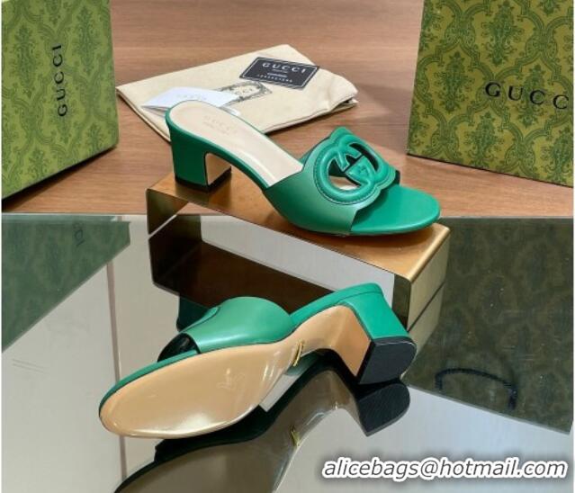 Stylish Gucci Cutout Interlocking G Heel Slide Sandals 5.5cm Green 605125