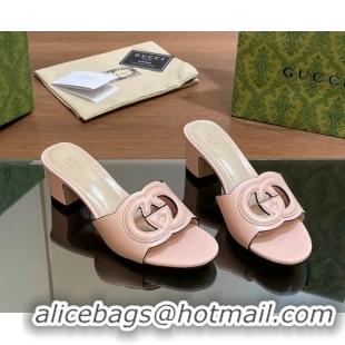 Top Design Gucci Cutout Interlocking G Heel Slide Sandals 5.5cm Light Pink 605127