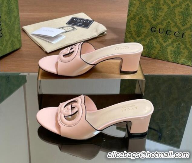 Top Design Gucci Cutout Interlocking G Heel Slide Sandals 5.5cm Light Pink 605127