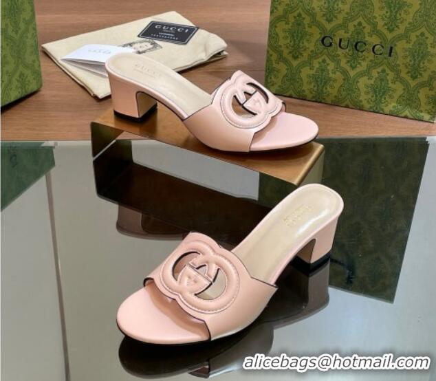 Top Design Gucci Cutout Interlocking G Heel Slide Sandals 5.5cm Light Pink 605127