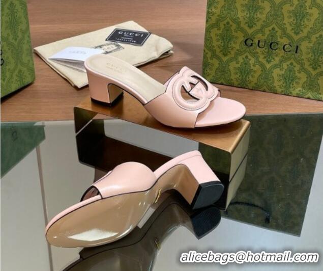 Top Design Gucci Cutout Interlocking G Heel Slide Sandals 5.5cm Light Pink 605127