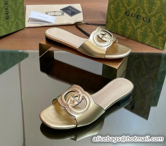 Sumptuous Gucci Cutout Interlocking G Flat Slide Sandals Gold 605129