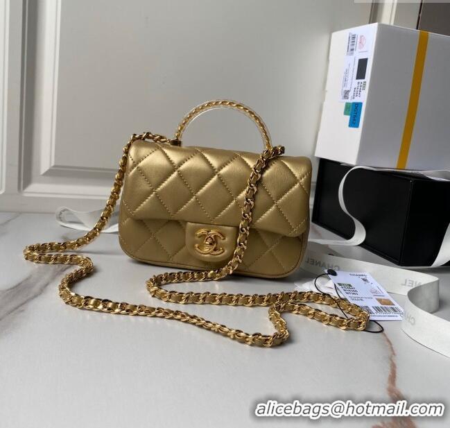 New Style Chanel Mini Flap Bag with Top Handle AS4847 Gold 2024