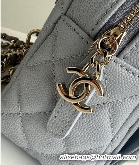 Good Product Chanel Grained Calfskin Mini Backpack Bag with Chain AP3573 Light Blue 2024