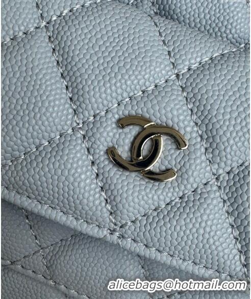 Good Product Chanel Grained Calfskin Mini Backpack Bag with Chain AP3573 Light Blue 2024