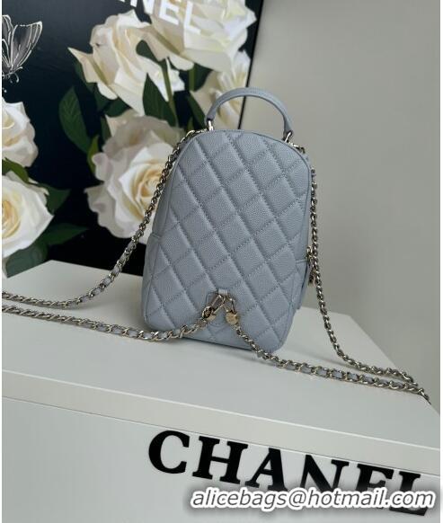 Good Product Chanel Grained Calfskin Mini Backpack Bag with Chain AP3573 Light Blue 2024