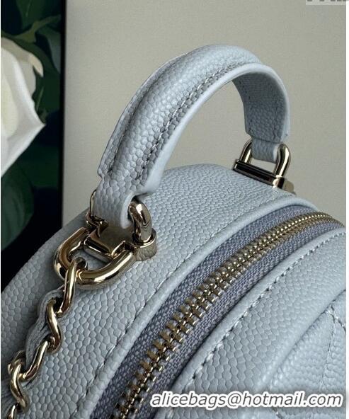 Good Product Chanel Grained Calfskin Mini Backpack Bag with Chain AP3573 Light Blue 2024