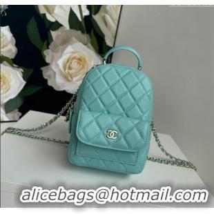 Grade Design Chanel Grained Calfskin Mini Backpack Bag with Chain AP3573 Green 2024