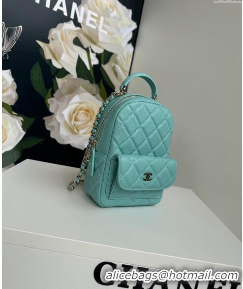 Grade Design Chanel Grained Calfskin Mini Backpack Bag with Chain AP3573 Green 2024