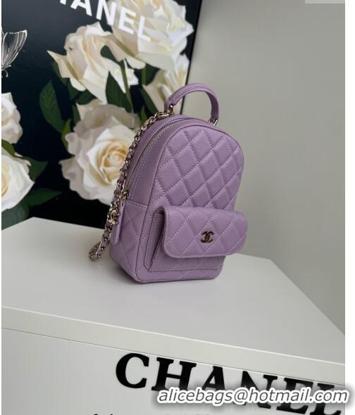 Promotional Chanel Grained Calfskin Mini Backpack Bag with Chain AP3573 Purple 2024