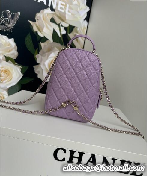 Promotional Chanel Grained Calfskin Mini Backpack Bag with Chain AP3573 Purple 2024