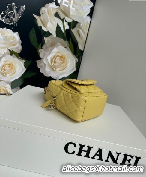 Top Quality Chanel Grained Calfskin Mini Backpack Bag with Chain AP3573 Yellow 2024