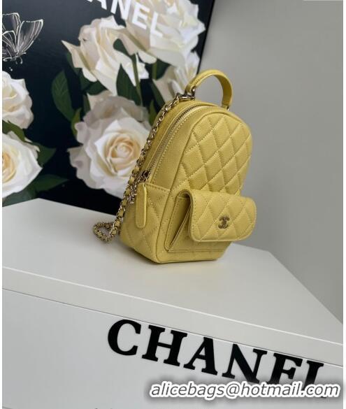 Top Quality Chanel Grained Calfskin Mini Backpack Bag with Chain AP3573 Yellow 2024