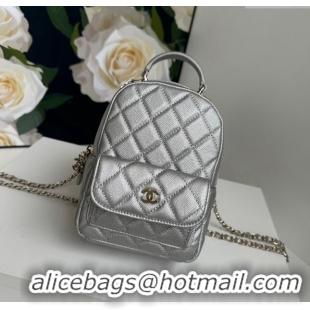 New Design Chanel Grained Calfskin Mini Backpack Bag with Chain AP3573 Silver 2024