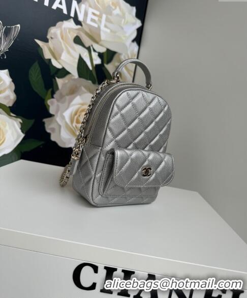 New Design Chanel Grained Calfskin Mini Backpack Bag with Chain AP3573 Silver 2024