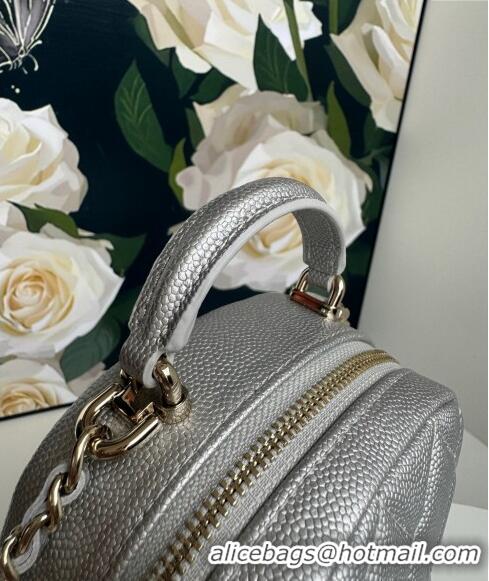 New Design Chanel Grained Calfskin Mini Backpack Bag with Chain AP3573 Silver 2024