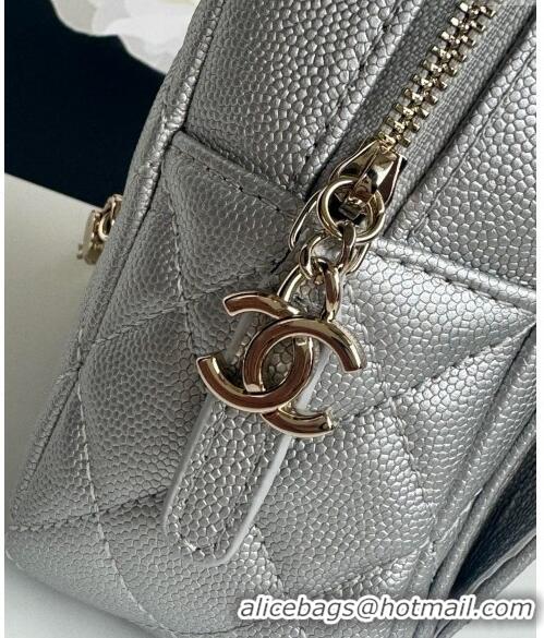 New Design Chanel Grained Calfskin Mini Backpack Bag with Chain AP3573 Silver 2024