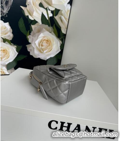 New Design Chanel Grained Calfskin Mini Backpack Bag with Chain AP3573 Silver 2024