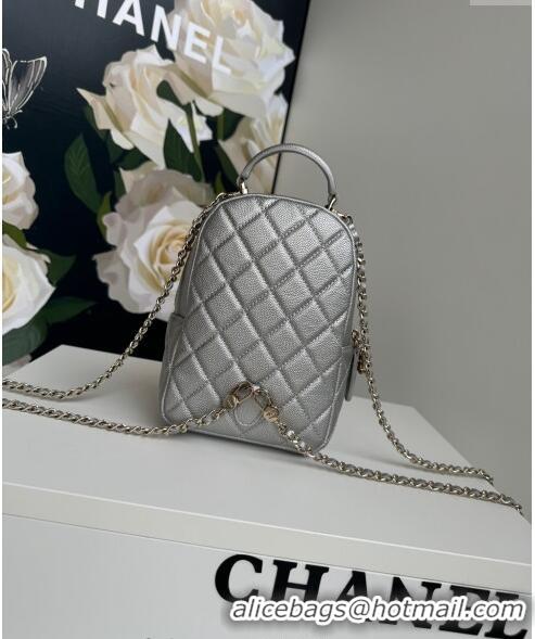 New Design Chanel Grained Calfskin Mini Backpack Bag with Chain AP3573 Silver 2024