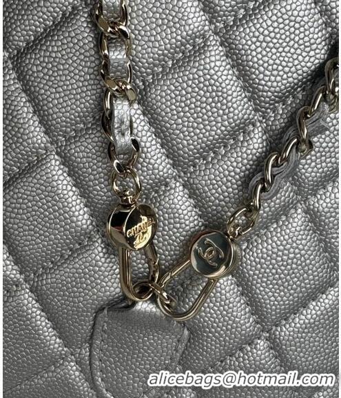 New Design Chanel Grained Calfskin Mini Backpack Bag with Chain AP3573 Silver 2024