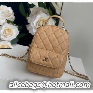 Low Cost Chanel Grained Calfskin Mini Backpack Bag with Chain AP3573 Beige 2024