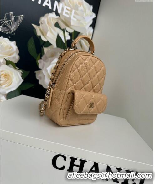 Low Cost Chanel Grained Calfskin Mini Backpack Bag with Chain AP3573 Beige 2024