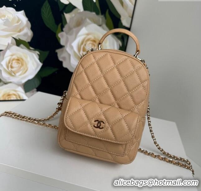 Low Cost Chanel Grained Calfskin Mini Backpack Bag with Chain AP3573 Beige 2024