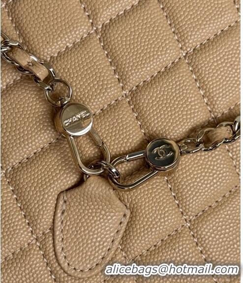 Low Cost Chanel Grained Calfskin Mini Backpack Bag with Chain AP3573 Beige 2024