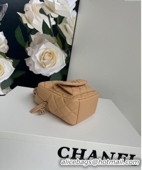 Low Cost Chanel Grained Calfskin Mini Backpack Bag with Chain AP3573 Beige 2024