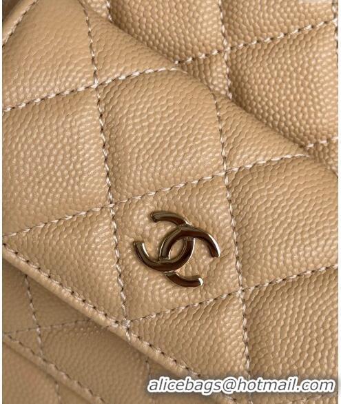 Low Cost Chanel Grained Calfskin Mini Backpack Bag with Chain AP3573 Beige 2024