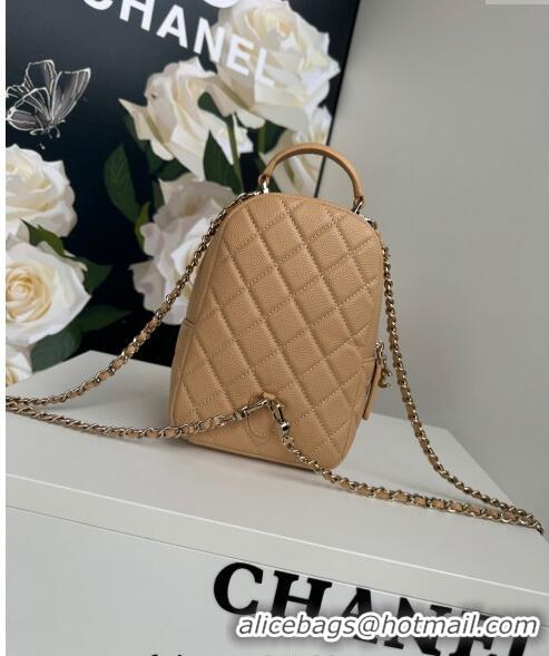 Low Cost Chanel Grained Calfskin Mini Backpack Bag with Chain AP3573 Beige 2024