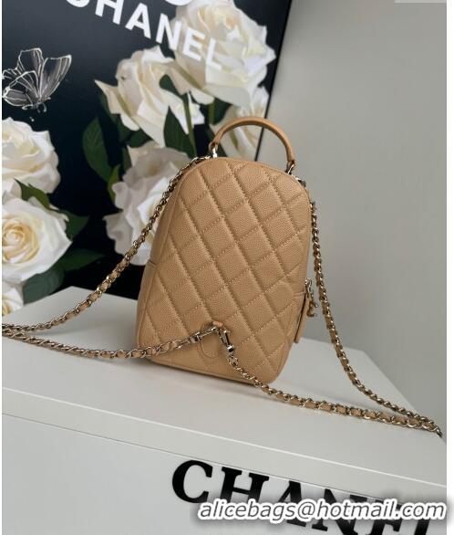 Low Cost Chanel Grained Calfskin Mini Backpack Bag with Chain AP3573 Beige 2024