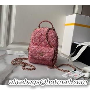 Top Grade Chanel Tweed Mini Backpack Bag with Chain AP3573 Pink 2024