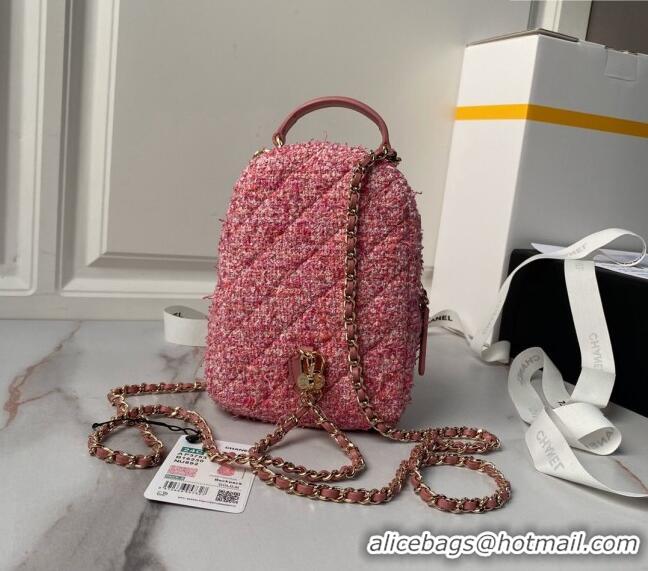 Top Grade Chanel Tweed Mini Backpack Bag with Chain AP3573 Pink 2024