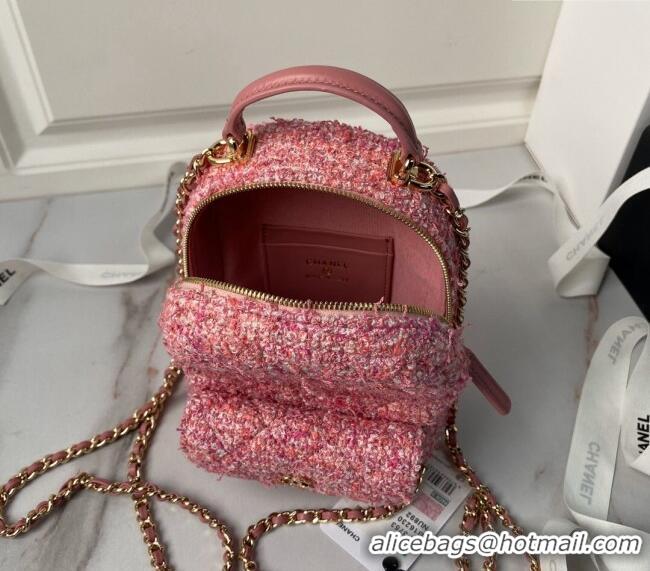 Top Grade Chanel Tweed Mini Backpack Bag with Chain AP3573 Pink 2024