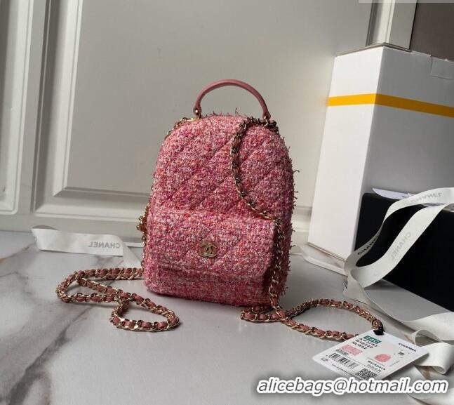 Top Grade Chanel Tweed Mini Backpack Bag with Chain AP3573 Pink 2024