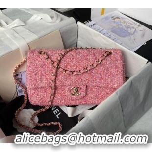 Famous Brand Chanel Classic Tweed Medium Flap Bag A01112 Pink 2024