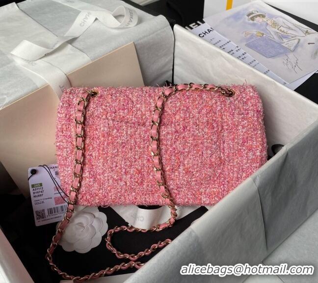 Famous Brand Chanel Classic Tweed Medium Flap Bag A01112 Pink 2024