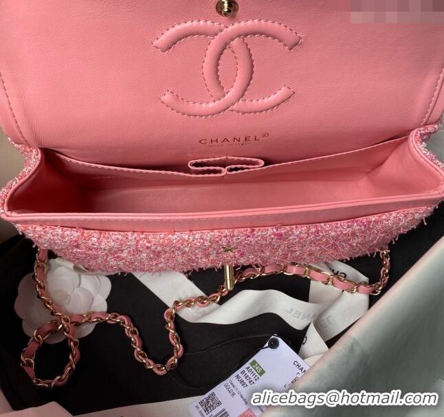 Famous Brand Chanel Classic Tweed Medium Flap Bag A01112 Pink 2024