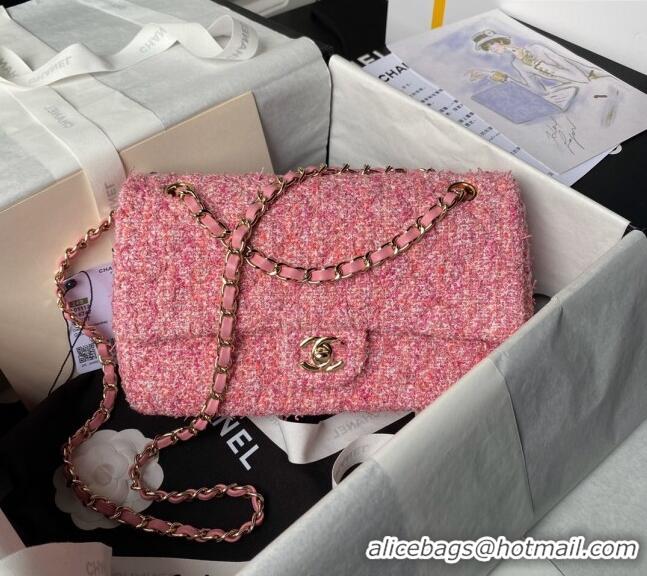 Famous Brand Chanel Classic Tweed Medium Flap Bag A01112 Pink 2024