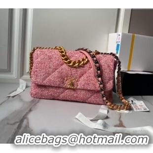 Famous Brand Chanel 19 Bag Tweed Large Flap Bag AS1161 Pink 2024