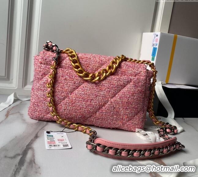 Famous Brand Chanel 19 Bag Tweed Large Flap Bag AS1161 Pink 2024